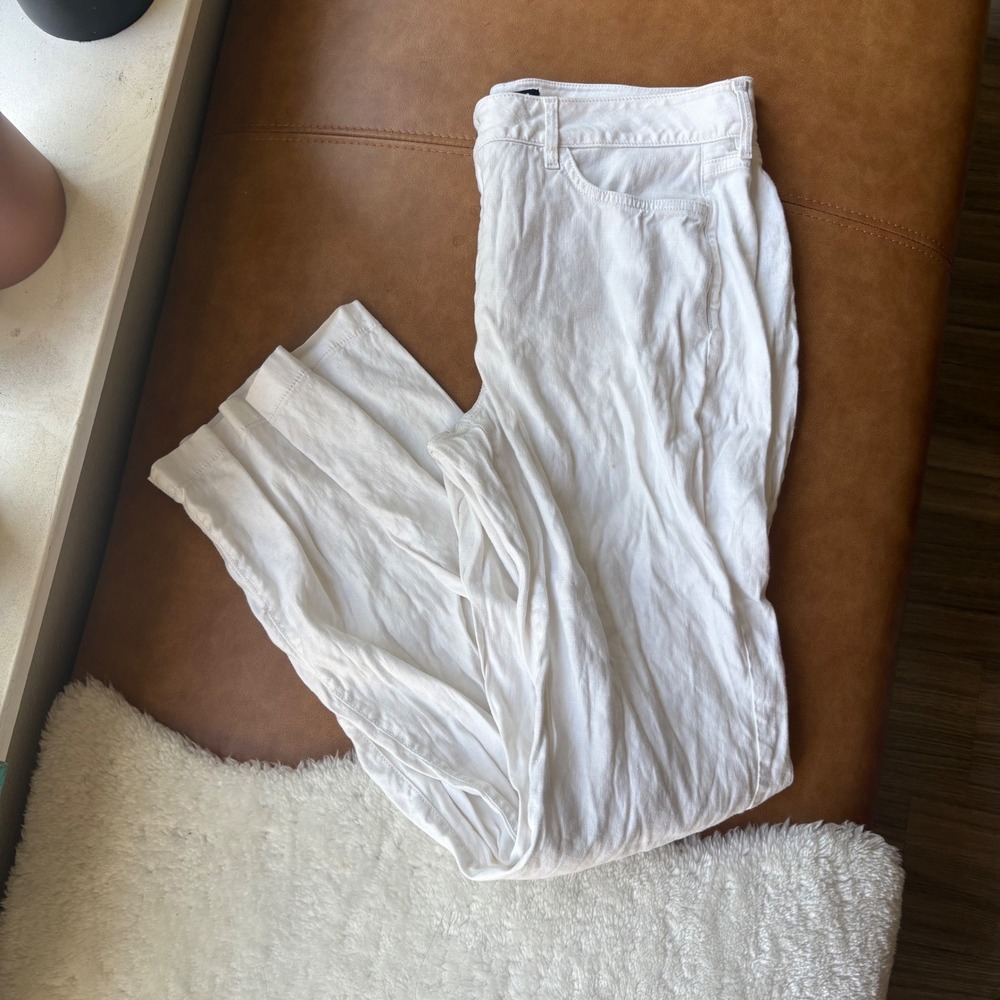 NYDJ Curves 360 White Linen Blend Straight Leg Pants Womens Size 10